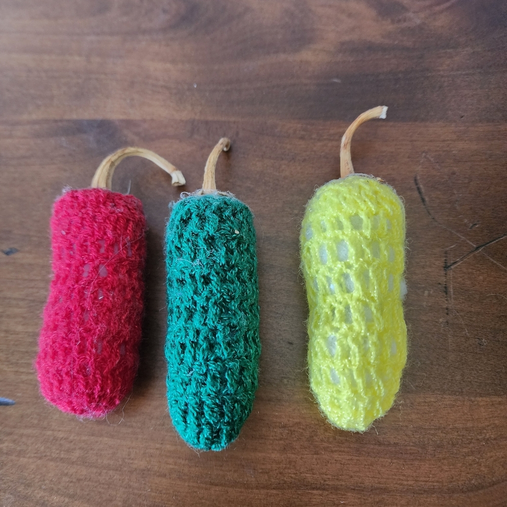 Handcrafted Set Of Three Crochet Peper Magnets
